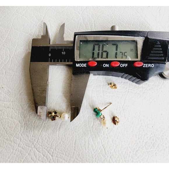 Vintage 14k Yellow Gold Bead Turquoise & 5.9mm Pearl Floral Dangle Earrings 2.1g - Picture 10 of 12